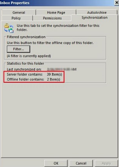 offline item count differs from server count in outlook