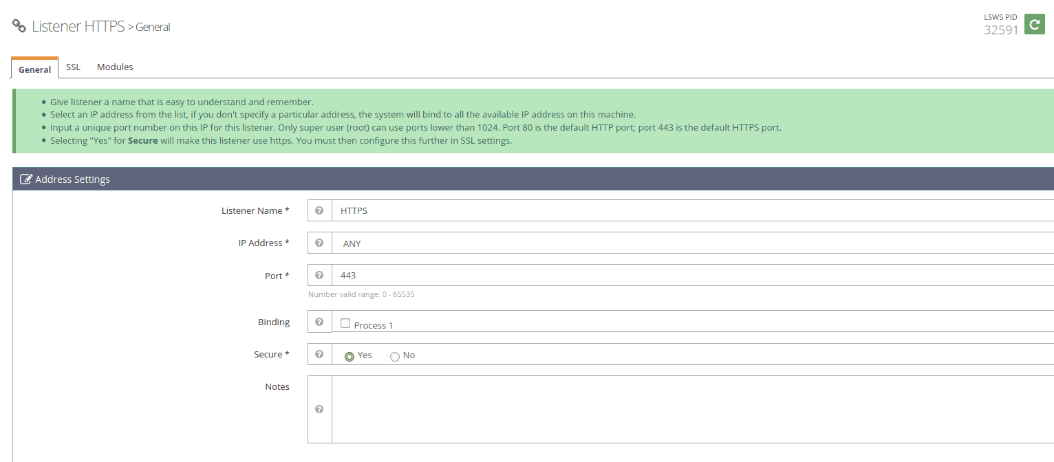 OpenLiteSpeed configure SSL