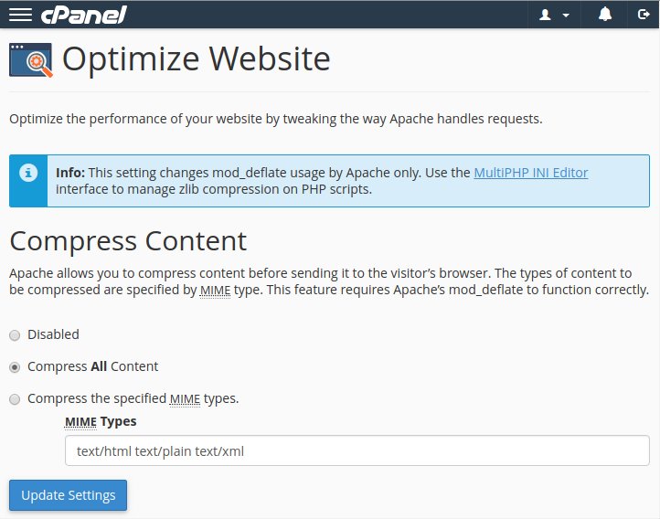 optimize website cpanel setting - content compression