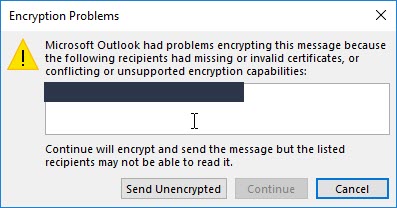 ‘Outlook conflicting or unsupported encryption capabilities'