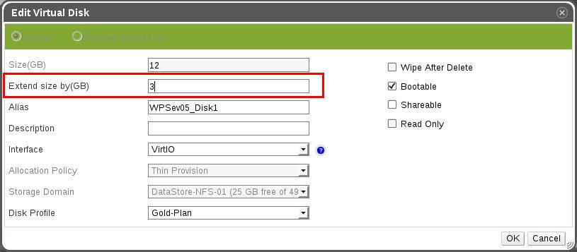 oVirt cloud disk space scaling