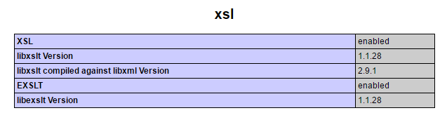 PHP extension XSL in phpinfo page.