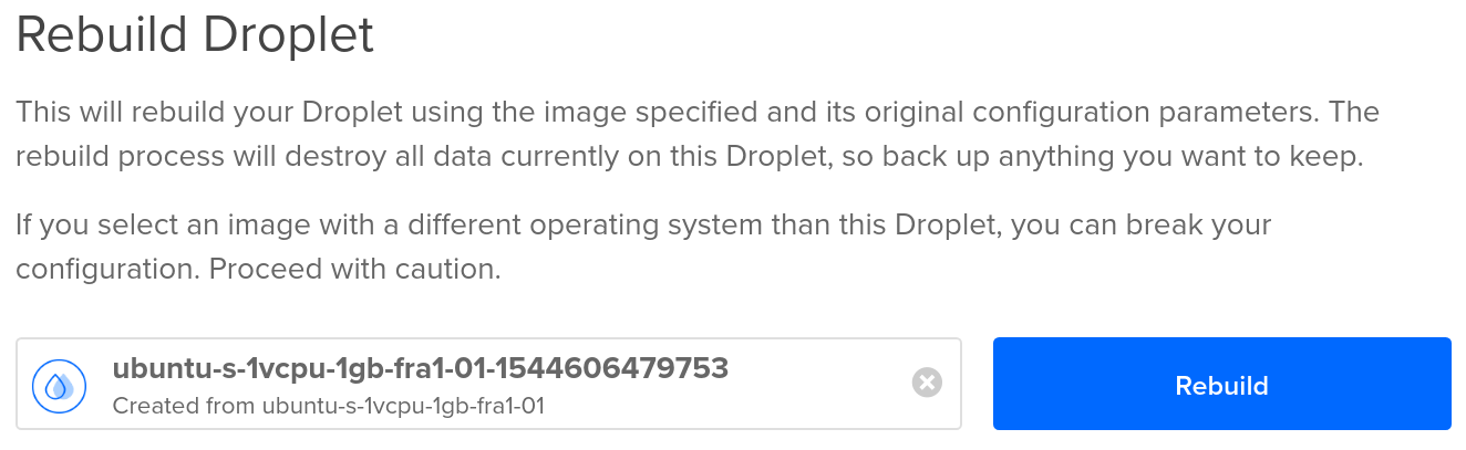 digitalocean rebuild droplet