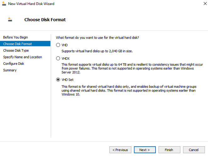 VHD set: shared virtual disks on hyper-v 2016