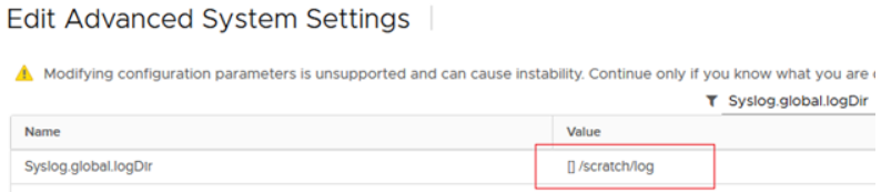 system logs on host are stored on non-persistent storage