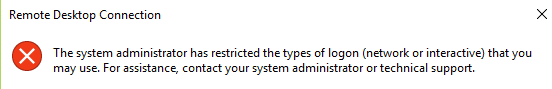 the system administrator has restricted the type of logon