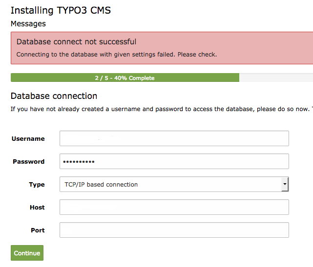 TYPO3 database connect not successful.