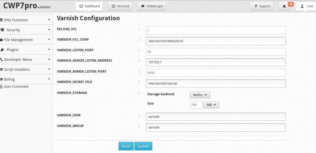 Reload configuration. Admin Pro.