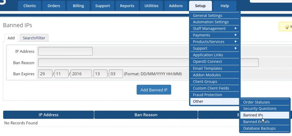 Ban suspicious IPs from WHMCS