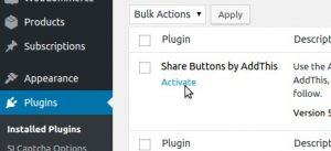 Activate each WordPress plugin one by one